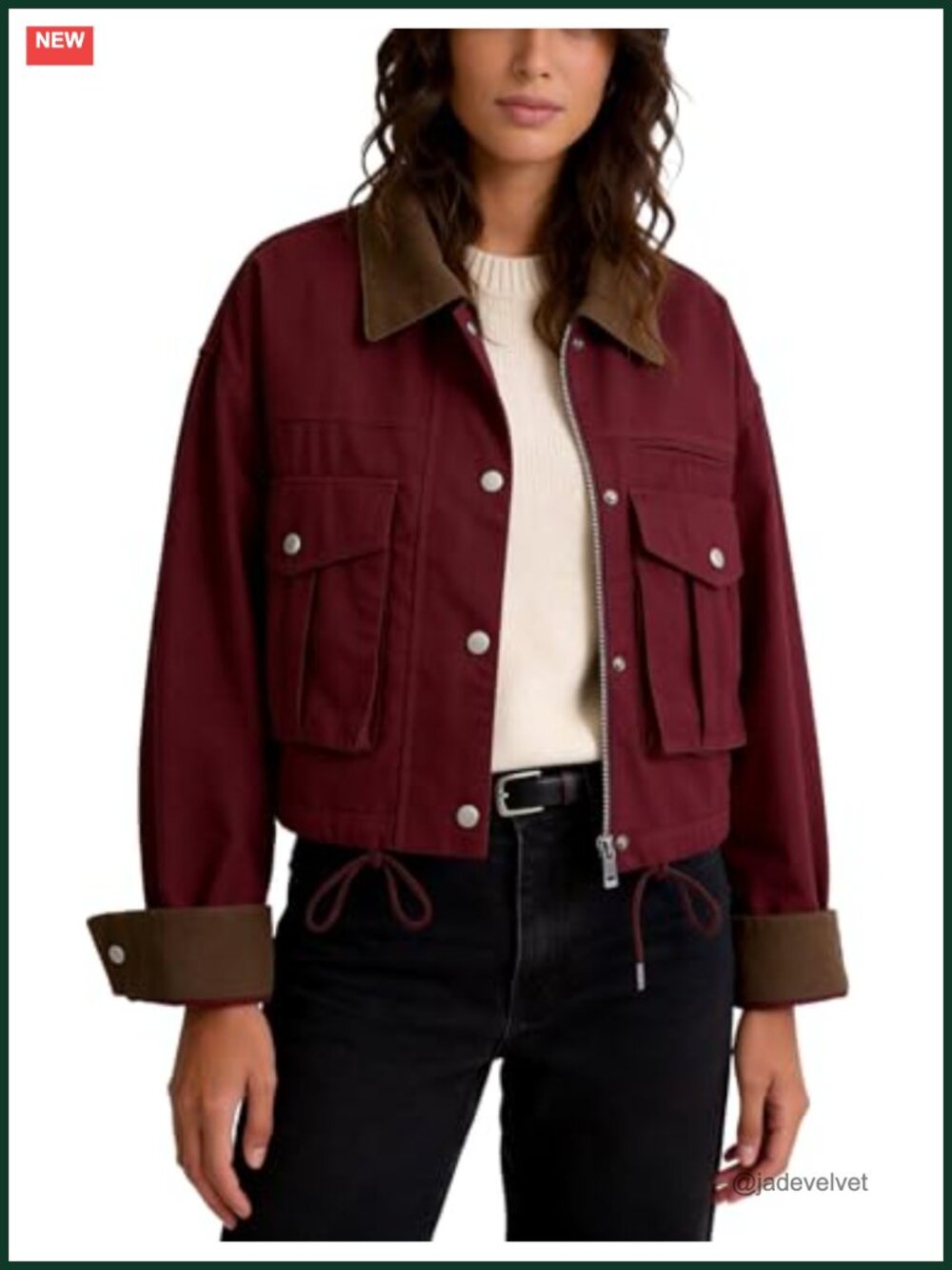 Cropped Barn Jacket with Contrast Collar for Women